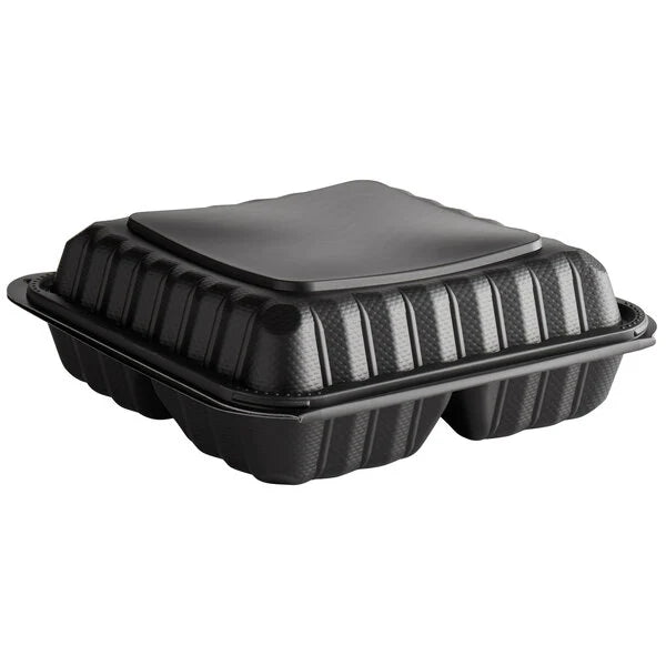 Ecopax 9" x 9" 3-Compartment Microwaveable Mineral-Filled Plastic Hinged Take-Out Container - 150/Case