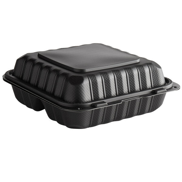 Ecopax 8" x 8" 3-Compartment Microwaveable Mineral-Filled Plastic Hinged Take-Out Container - 150/Case