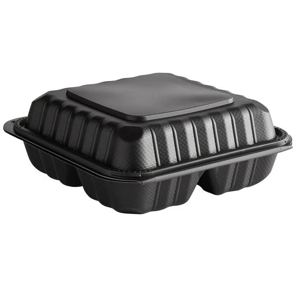 Ecopax 8" x 8" 3-Compartment Microwaveable Mineral-Filled Plastic Hinged Take-Out Container - 150/Case