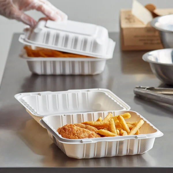 Ecopax 8" x 8" 1-Compartment Microwaveable Mineral-Filled Plastic Hinged Take-Out Container - 150/Case