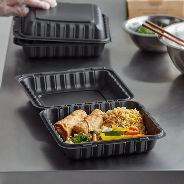 Ecopax 9" x 9" 1-Compartment Microwaveable Mineral-Filled Plastic Hinged Take-Out Container - 150/Case