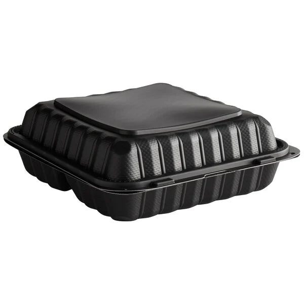 Ecopax 9" x 9" 3-Compartment Microwaveable Mineral-Filled Plastic Hinged Take-Out Container - 150/Case