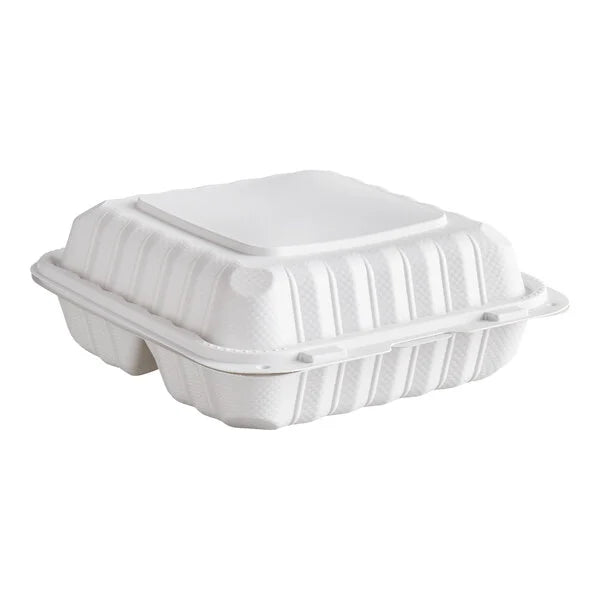 Ecopax 8" x 8" 3-Compartment Microwaveable Mineral-Filled Plastic Hinged Take-Out Container - 150/Case