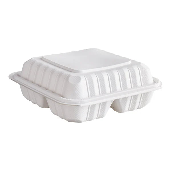 Ecopax 8" x 8" 3-Compartment Microwaveable Mineral-Filled Plastic Hinged Take-Out Container - 150/Case