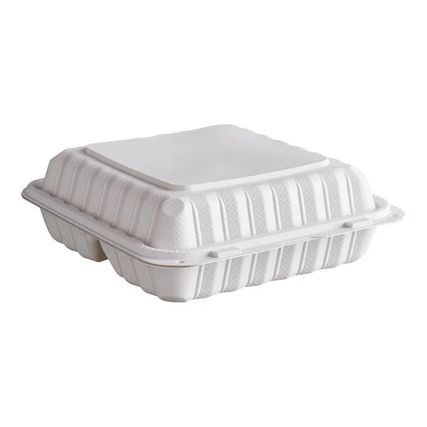 Ecopax 9" x 9" 3-Compartment Microwaveable Mineral-Filled Plastic Hinged Take-Out Container - 150/Case