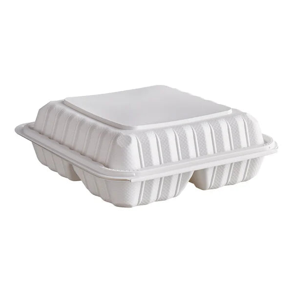 Ecopax 9" x 9" 3-Compartment Microwaveable Mineral-Filled Plastic Hinged Take-Out Container - 150/Case