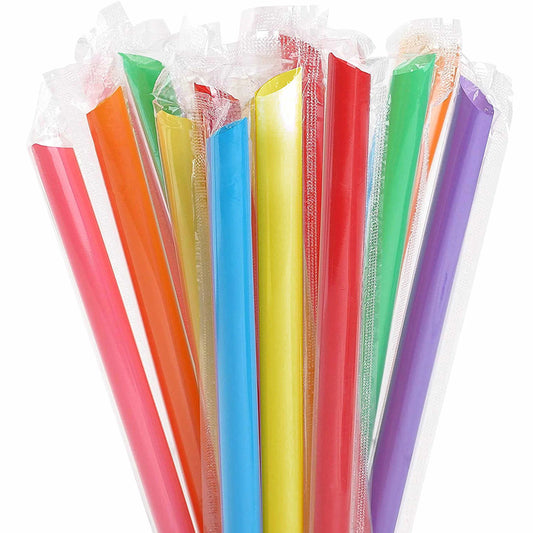 9" Wrapped Mixed Color Boba Straws Pointed Tip 1600/Case