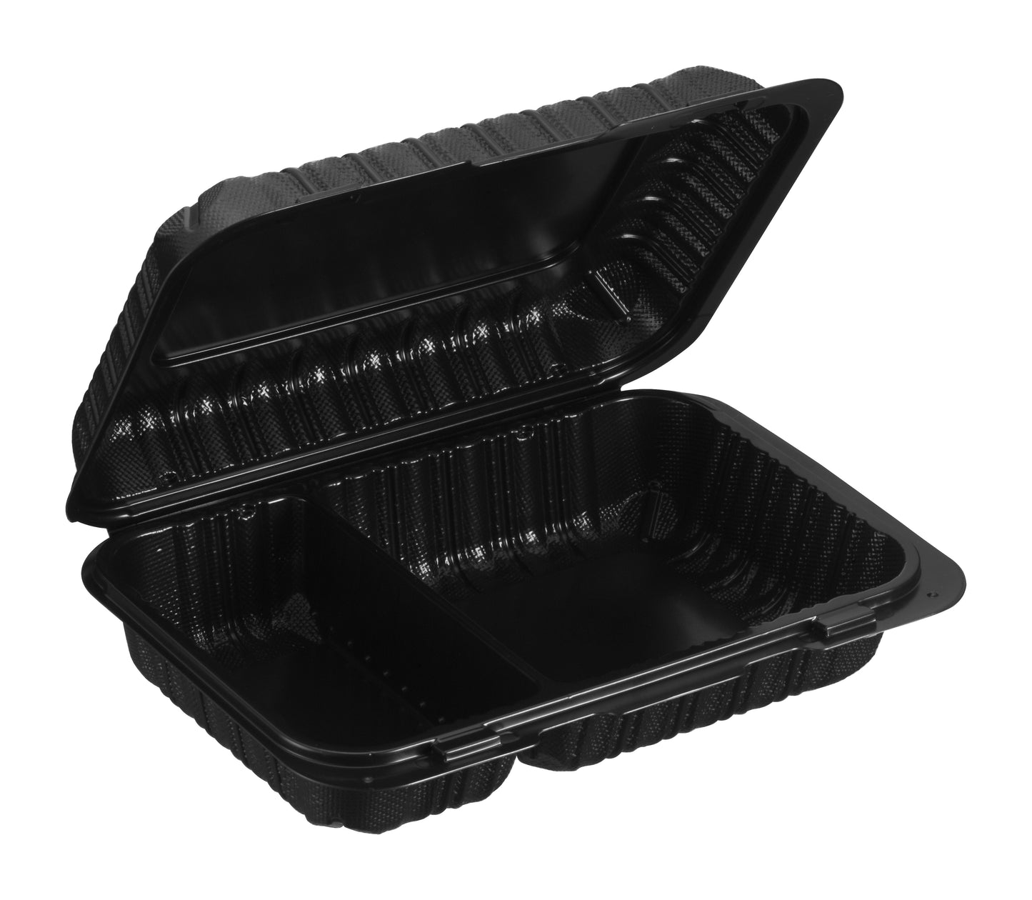 9" x 6" 2-Compartment Ventilated Microwaveable Mineral-Filled Plastic Hinged Take-Out Container - 250/Case