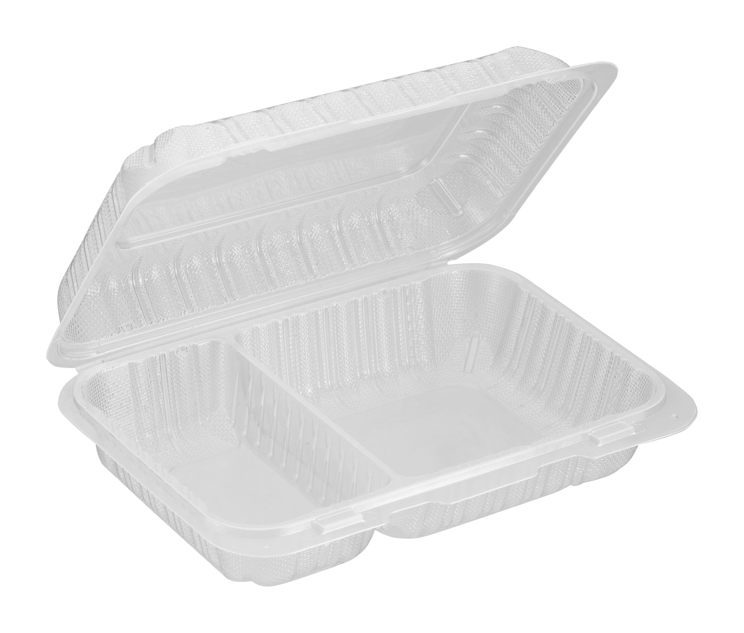 9" x 6" 2-Compartment Ventilated Microwaveable Mineral-Filled Plastic Hinged Take-Out Container - 250/Case