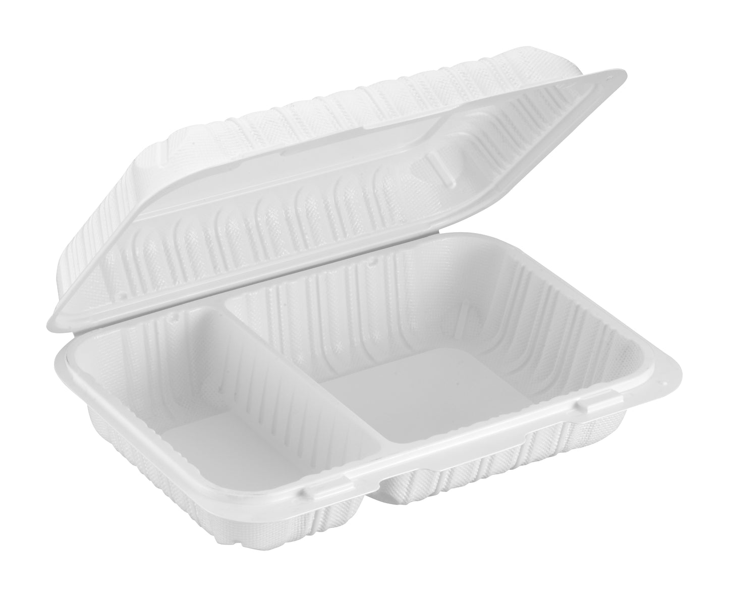 9" x 6" 2-Compartment Ventilated Microwaveable Mineral-Filled Plastic Hinged Take-Out Container - 250/Case