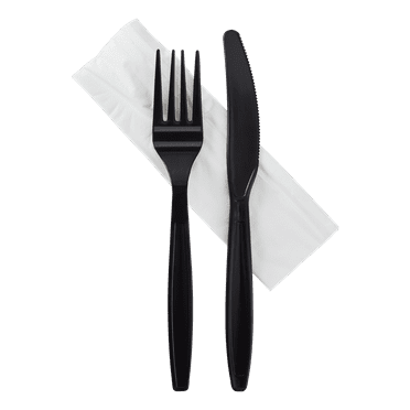 Heavy Weight Black Fork, Knife, and Napkin Cutlery Kit 250/Case