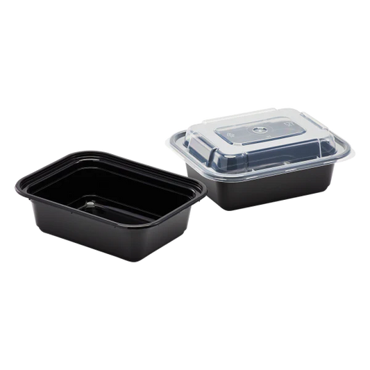 PP Plastic Microwavable Rectangular Food Containers & Lids, Black 150ct