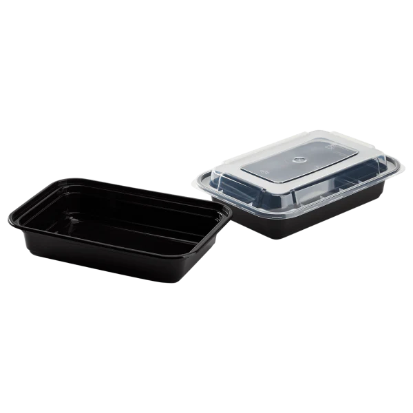 PP Plastic Microwavable Rectangular Food Containers & Lids, Black 150ct