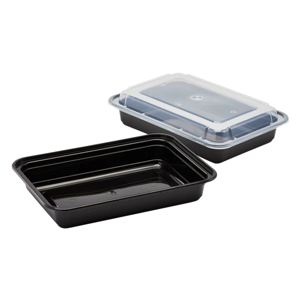PP Plastic Microwavable Rectangular Food Containers & Lids, Black 150ct