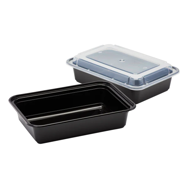 PP Plastic Microwavable Rectangular Food Containers & Lids, Black 150ct